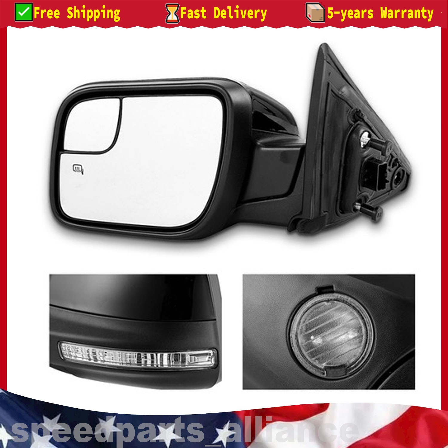 Mirror For FORD Explorer 16-19 w/Power Puddle Light Blind Spot Driver Side 7Pin