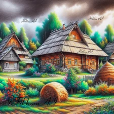 Digital Art Image Village Nature Thunderstorm Landscapes Wallpaper Desktop