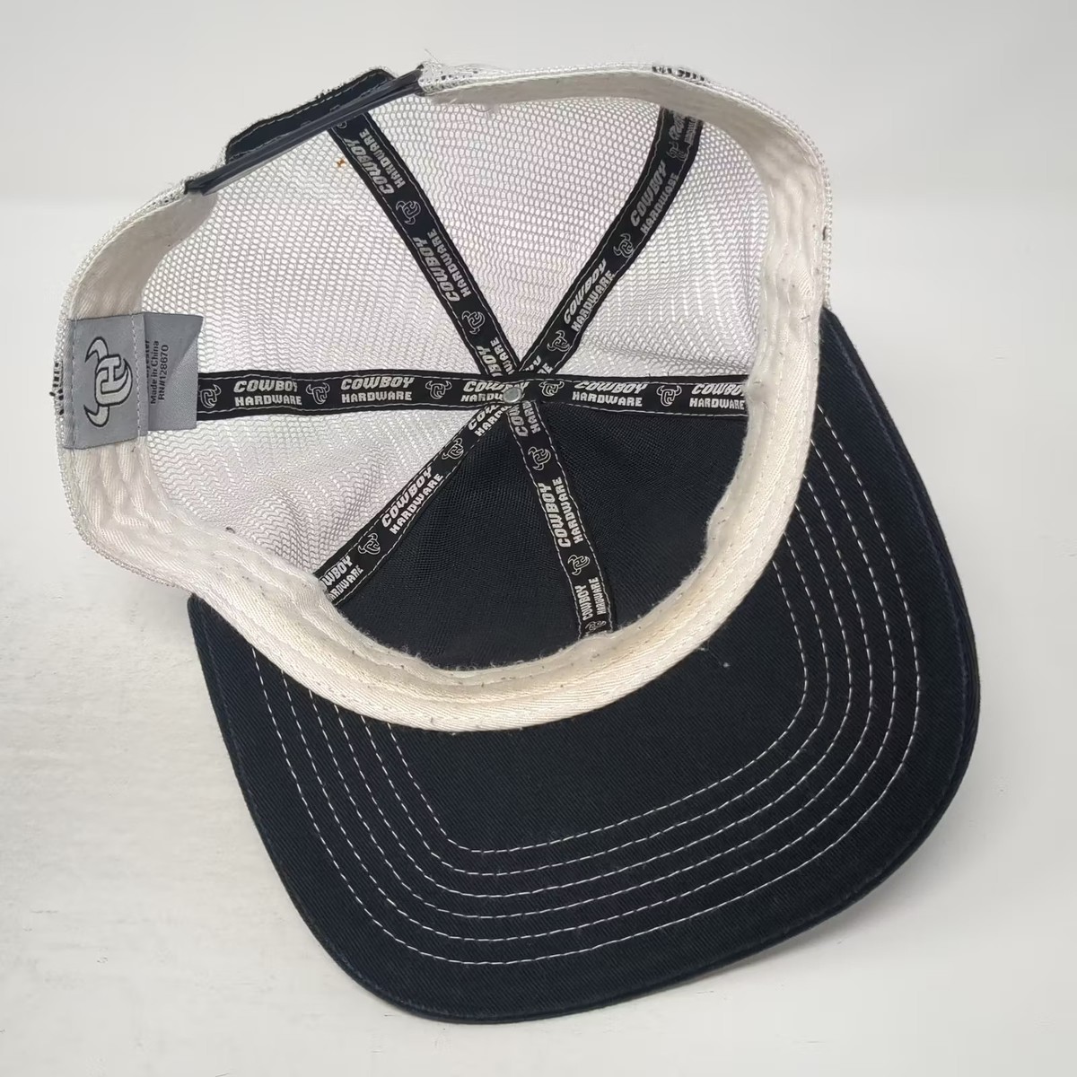 Cowboy Hardware Trucker Hat Black White OS Outlaw Whiskey