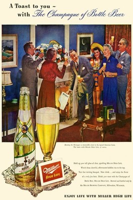 Vintage Miller High Life Beer Ad Poster - Mid-century Party Vibes   24x36  -