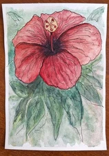 Original Hand Painted Pen and Watercolor 5.5 x 8.3 inch