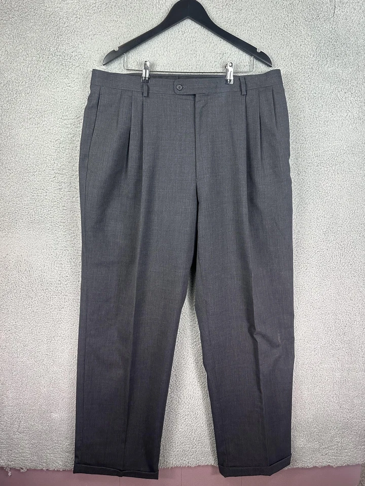 Pantalones Bachrach Para Hombres 42x38 Gris Pierna Ancha Vestido de Lana Plisado Puños Pantalones Flojos Foto 2 de 4