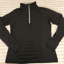 Women's Tek Gear DryTek Black W Gray 1/4 Zip Up Pullover W Thumb Holes- Medium