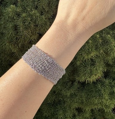 Italienisches 14k Weißgold breites Zopfmuster Armband mit Druckbügelverschluss