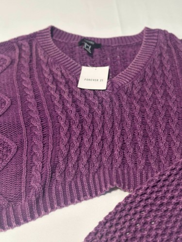 Forever 21 Super Soft Cropped Sweater Womens Size M Purple - Picture 3 of 11