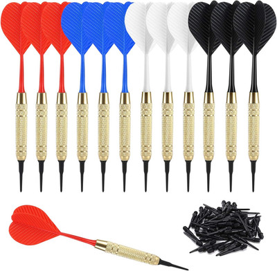 12-Piece Soft Tip Darts Set with 100 Extra Black Tips, 18G