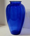 Vtg 1980s Anchor Hocking Cobalt Blue Ribbed Optic Tall Glass Vase 12.5" No Chips