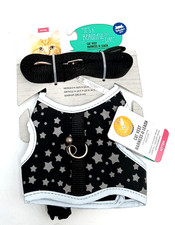 Kitten Cat Harness With Leash Black,Silver Stars,and reflective outline Small