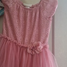 Pink Girls Size 7 Fit  Flare Lace Tulle Floral Sleeveless Scoop Party