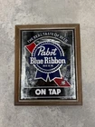 Vintage 18” X 14 3/4” Pabst Blue Ribbon Beer Mirror “On Tap” Sign