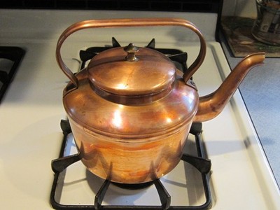 Antique Teapot French Dovetailed Copper & Brass Goose Neck Coffee Kettle 8.5  H