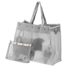 Crochet Bag Large Size Knitting Organizer Mesh Yarn Case Holder Strap Gray