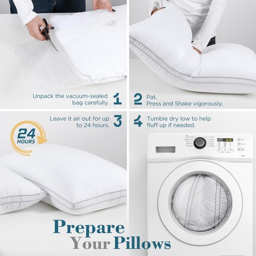 Juego de 2 almohadas tamaño queen, calidad hotelera, plumón alternativo reforzado cama pil... - Imagen 8 de 9