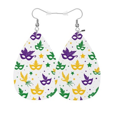 Colorful Mask Leather Teardrop Earrings Carnival Mask Feathers Halloween Party F