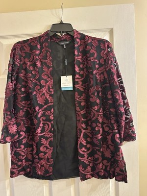 NWT Ming Wang Black/Burgundy Burnout Jacket Size Medium 