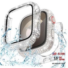 Waterproof Bling Case for Apple Watch Screen Protector Series 9/8/7 45mm Clear