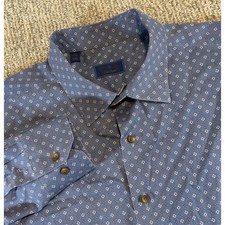 David Donahue Button Down Mens XXL Blue Geometric Medallion Cotton Long Sleeve