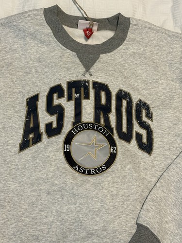 NEW Mitchell & Ness Houston Astros Premium Fleece Vintage Logo Crewneck,Size XL - Picture 2 of 6