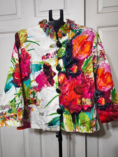 Berek Art to Wear Floral Blazer Jacket Sz L Bright Multi Color Ruffled Neck