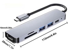 USB-c Hub 6-in-1, 4K HDMI, 60W PD, 2 USB-A, And SD/TF Card Reader.
