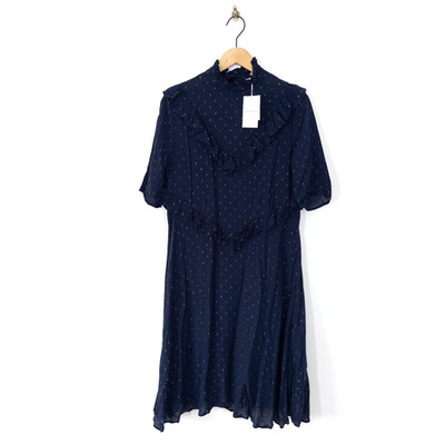 By Malene Birger Maurine Rüschen Kleid Gr. 40 UK 12 NEU dunkelblau goldfolie
