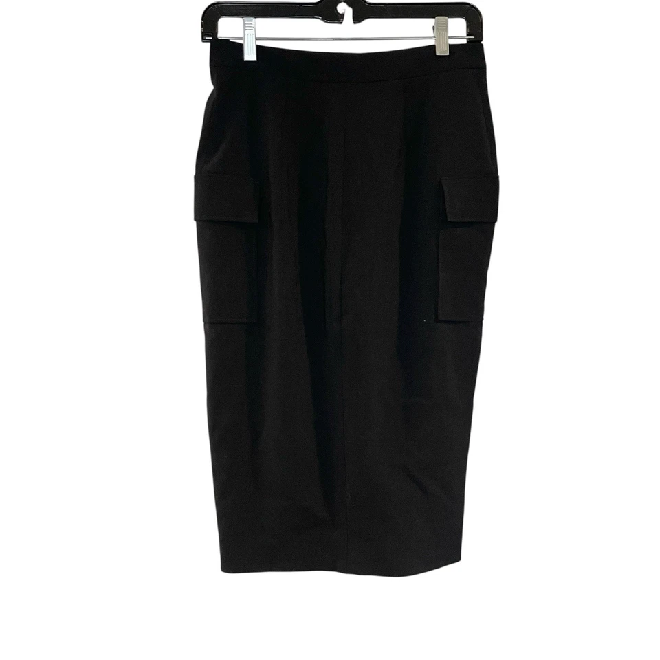 Falda Lápiz Midi Mezcla Lana Negra THEORY Clásica Abertura Ajustada Bolsillo Carga De Colección 6 Foto 4 de 4