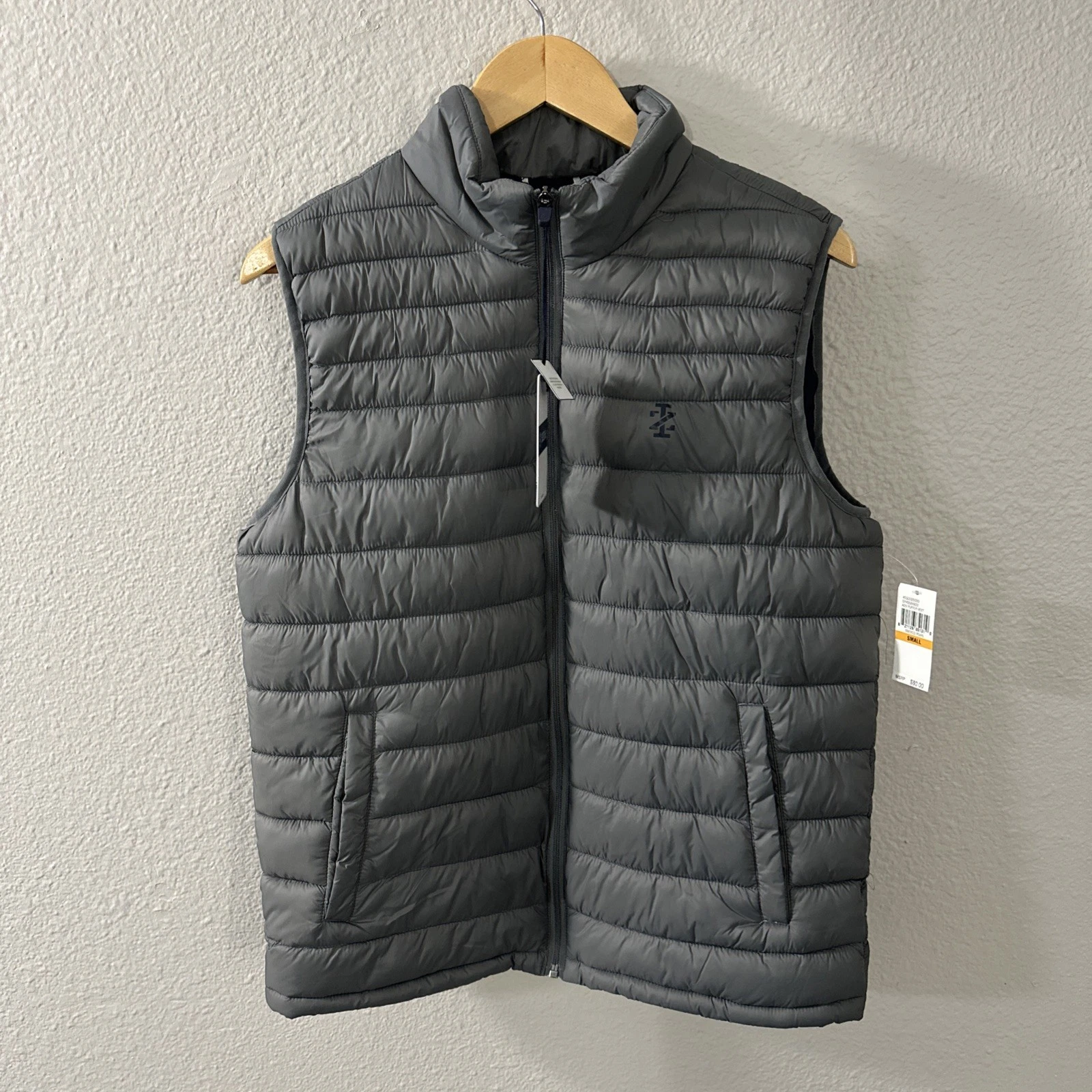 Izod Perform Men Lightweight Puffer Vest Smoked Pearl Gray Ski Golf Sz Small NEW