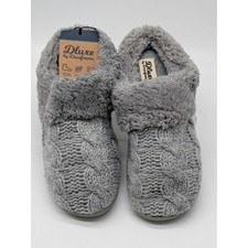 D'Luxe by Dearfoams Women's Slippers S 5-6 Gray Cable Knit Memory Foam NWT