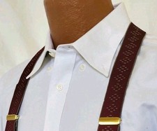 Vintage Burgundy Diamond Weave Suspenders - 1.5" Braces with Leather Button Ends