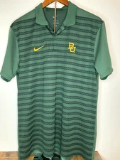 Nike Dri Fit Baylor Green Striped Gold Polo Large Sic Em