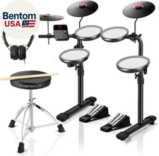 MK-0 Electric Drum Set with 7'' Quiet Mesh Drum Pads, 8'' Full Rubber Cymbals, 1