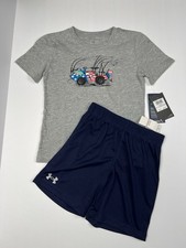 Under Armour Outfit 2 Piece Set Boy T Shirt Shorts Sz 6 Cotton Polyester
