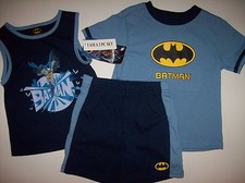Batman Outfit DC 3 Pc Set Shorts Shirts Toddler Boys Sz 2T Blue