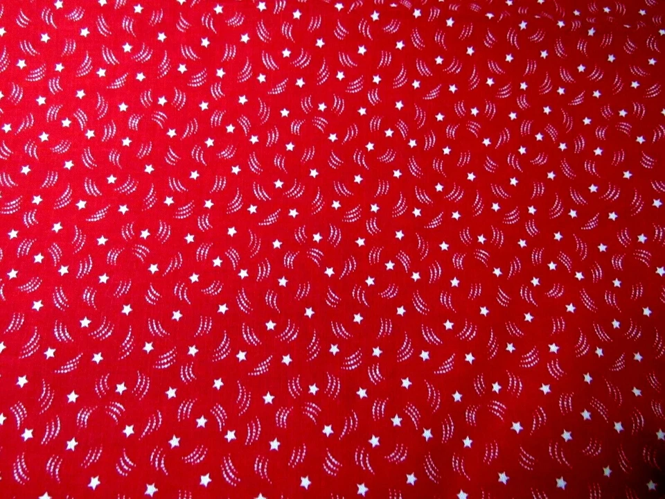 VTG Cotton Sewing Fabric Red Stars Burst Red White Patriotic 1 yd + 7" - Image 2 of 3
