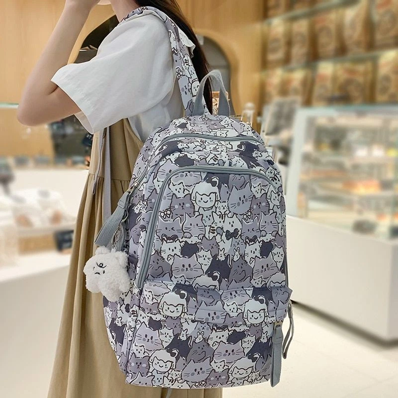 Cartoon Print Book Bag Fashion Women Cute Leisure School Bag