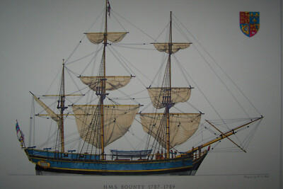Segelschiff HMS Bounty Siebdruck Lithographie Hans Muth black friday cyber week