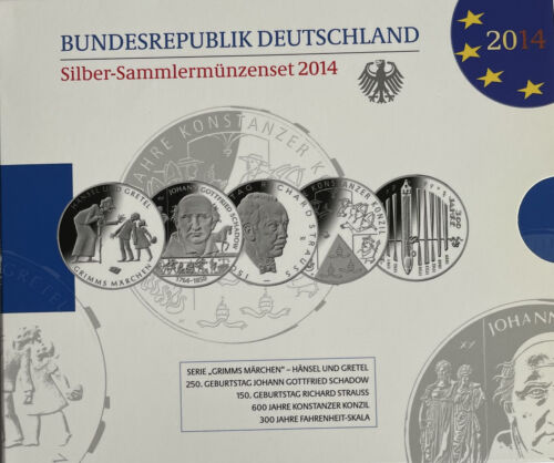 5 x 10 euro set silver, 2014 Germany in mirror gloss, polished plate / PP - Picture 1 of 4