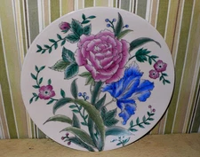 Vintage Chinese decorative plate with hand-painted vibrant FLOWERS.  10 1/4 " W