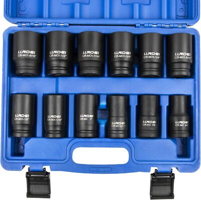 LLNDEI 3/4 inch Drive Impact Socket Set, 12 Piece Heavy Duty CR-MO One Size 