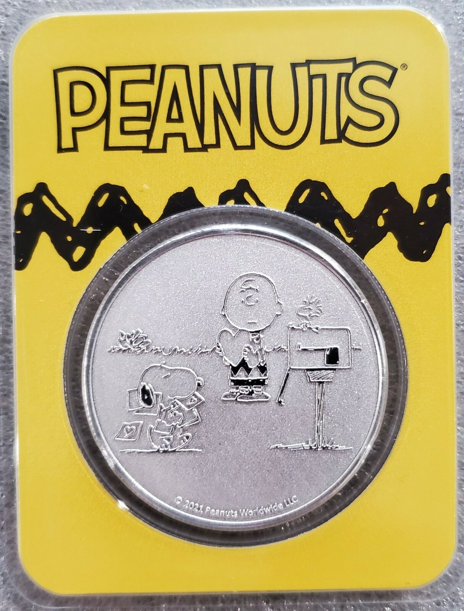 2021 Valentines Day Peanuts Charlie Brown 1 oz .999 Silver Coin