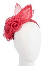 Red sinamay flower racing fascinator with feathers Max Alexander AU Seller