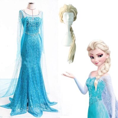 Atosa Costume Principessa Ghiaccio Elsa Adulto Donna - Blu Celeste, Abito Lungo Con Mantello E Cintura, Taglie