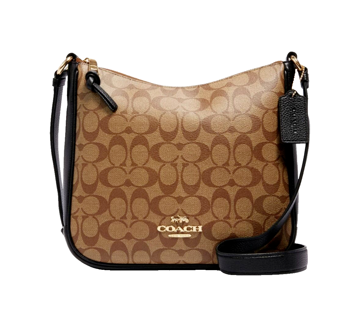 Coach Womens C1649 Ellie File Khaki Black Signature Canvas Leather 