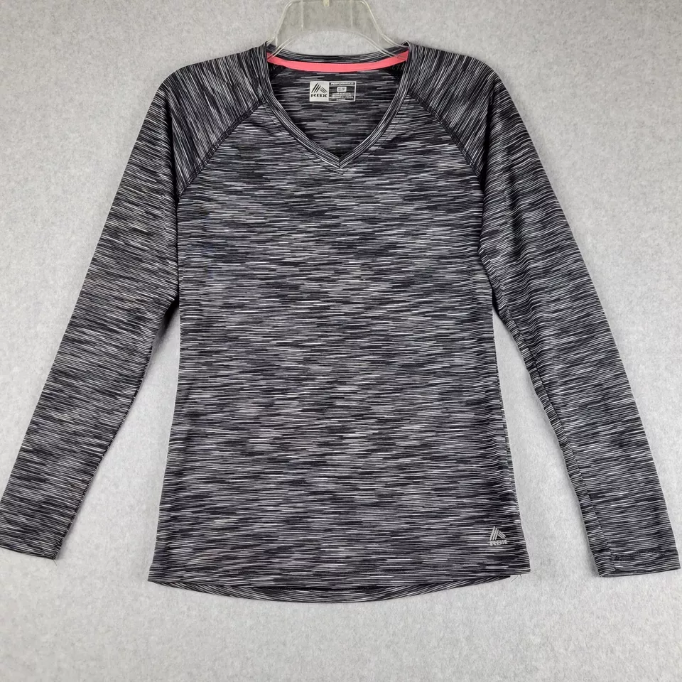 Pullover RBX PERFORMANCE para mujer pequeño negro blanco jaspeado manga larga ropa deportiva Foto 3 de 4