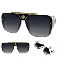 Mens Classic Elegant Retro Hardcore Hip Hop Rapper SUNGLASSES White & Gold Frame
