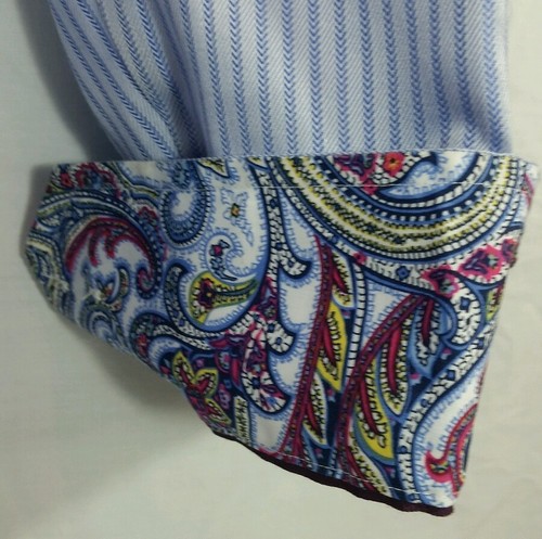 EGARA Non-Iron Men's Sz L ~ 16.5 Designer Blue Stripe Cotton Dress Shirt - Picture 5 of 8