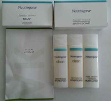 Neutrogena travel Shampoo, Conditioner, Lotion, Vanity Kit, 2 Soaps NEW Free S H