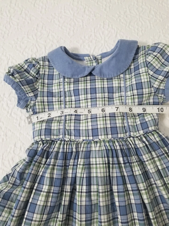 Vestido largo a cuadros azul/verde Strasburg para niña talla 3Y con botones en la espalda mangas cortas Foto 4 de 4