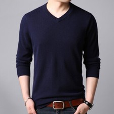 Casual Slim Fit Sweater Men Classic Pullover Solid Color new v-neck Jumper Top
