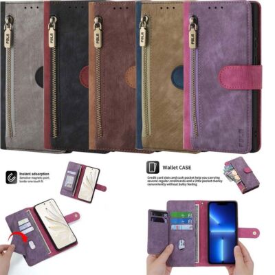 Zipper Leather Wallet Phone Case for TCL 305 501 403 605 Sony 1 5 10 Sharp